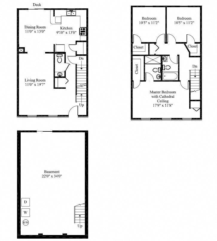 Floor plan for 3 beds, 3 baths, 1540 sqft
